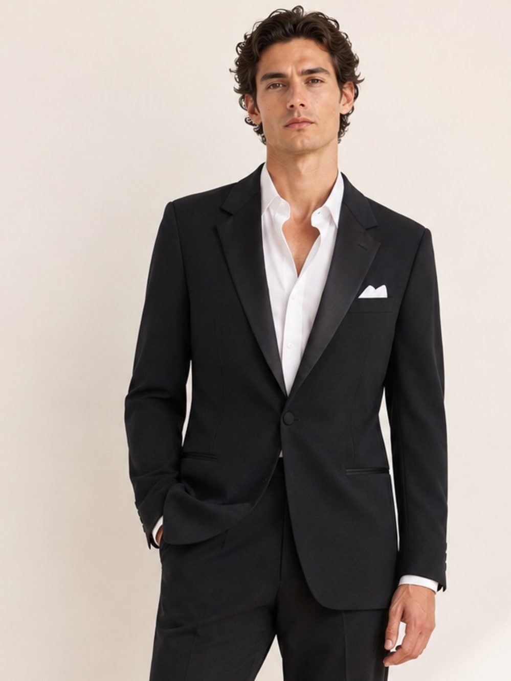 Yves Saint Laurent Vintage Tuxedo Wool Blazer Satin Lapel Black Sz 44R